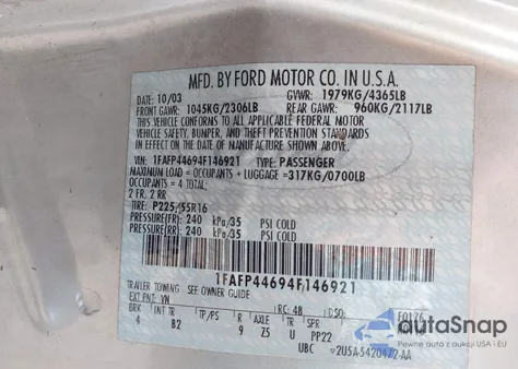 2004 Ford Mustang from USA, damaged, VIN 1FAFP44694F146921